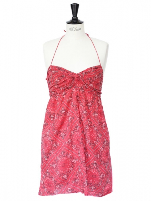 Bandana paisley print soft red cotton strapless dress Size 36