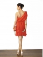 Robe bustier asymétrique en soie rouge corail Px boutique $545 Taille S/M