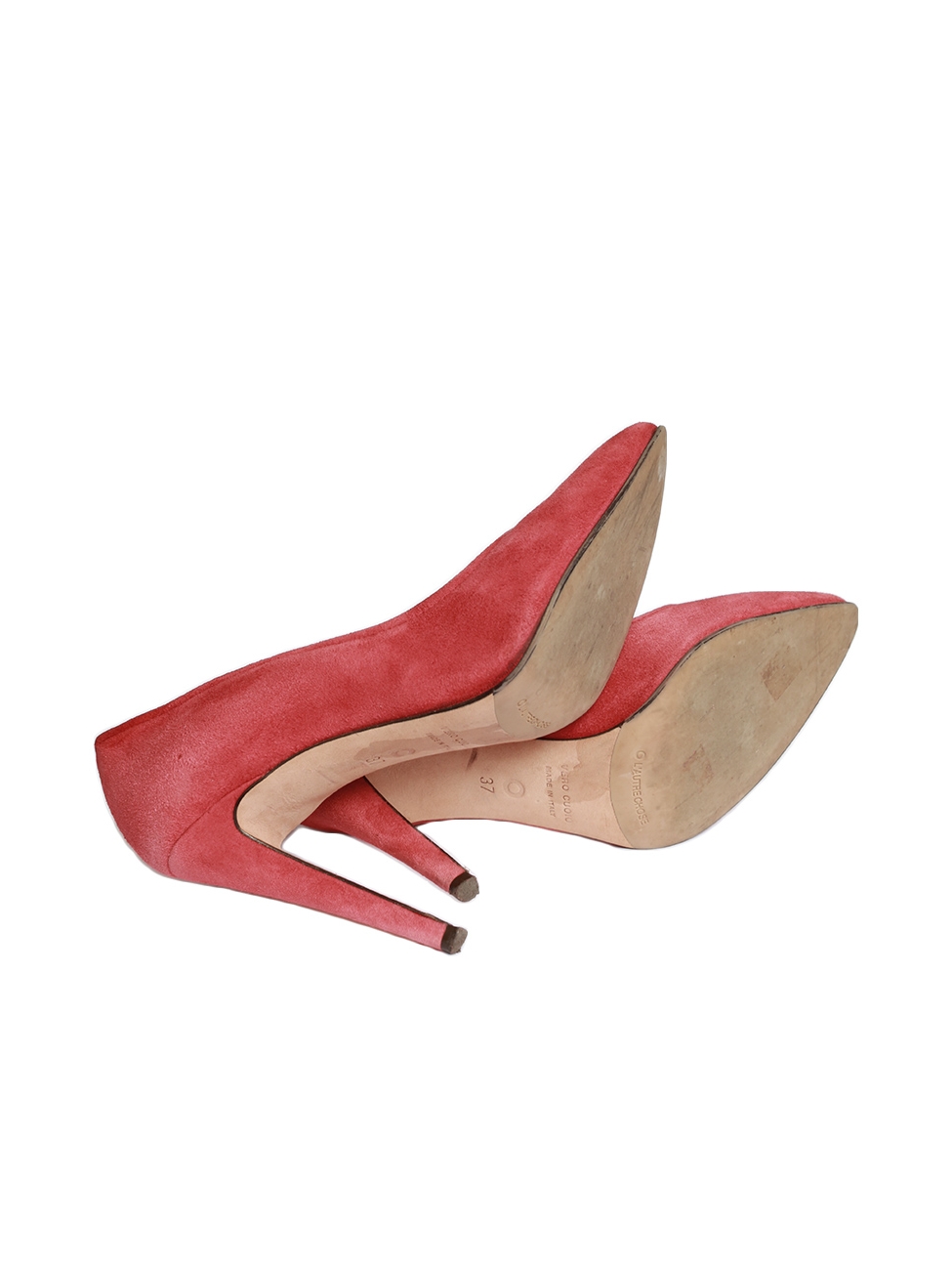 LOUIS VUITTON PUMPS LEATHER SUEDE SHOES HEELS Open Toe Coral Red