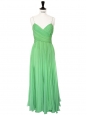 Mid-length mint green silk chiffon heart shape décolleté and open back evening dress Retail price €2500 Size XS