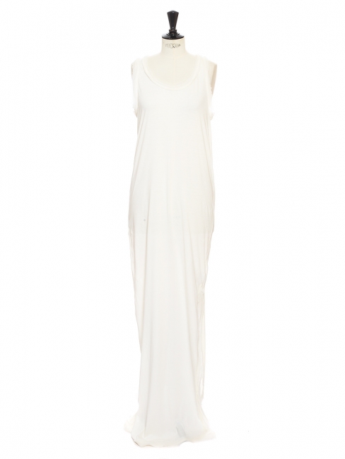 Ivory white cotton and silk long maxi shirt dress Retail price €1200 Size 36/38
