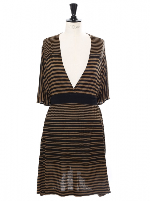 Black and khaki green striped linen-blend dress Retail price €700 Size 36
