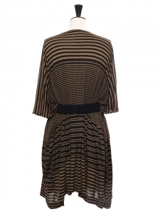 Black and khaki green striped linen-blend dress Retail price €700 Size 36