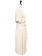 Beige silk crepe pleated dress with gold buttons Size 38