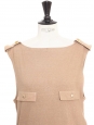 Camel brown cotton sleeveless dress with gold buttons Retail price €850 Size S