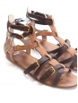 Tan and dark brown leather Gladiator flat sandals Retail price €520 Size 37.5