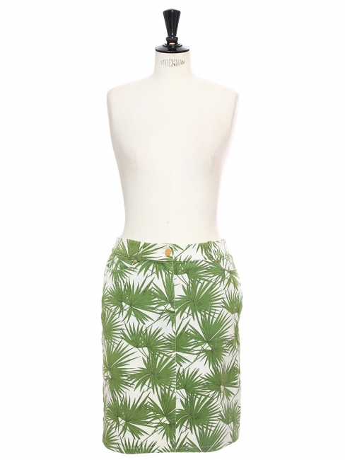Jupe en jean imprimé végétal vert et blanc Px boutique 600€ Taille 38