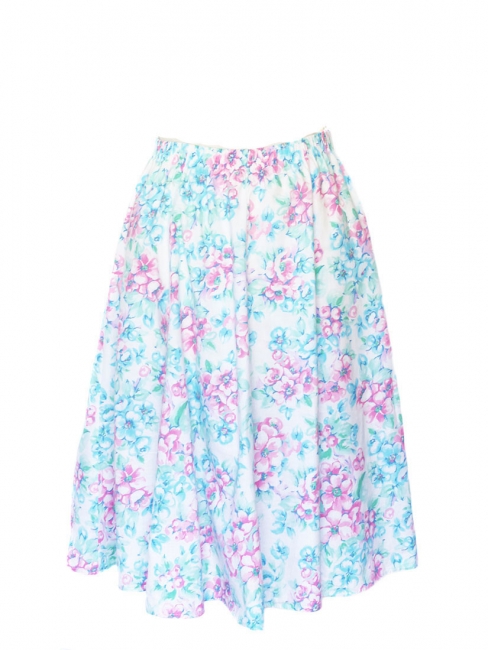 Blue, pink and white printed cotton midi skirt Size S/M