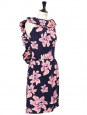 Pink and midnight blue silk open back ruffled Cocktail dress Retail price €2500 Size 36/38