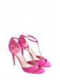 Fuchsia pink satin T-bar heel sandals with rhinestones NEW Retail price €750 Size 38.5