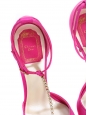 Fuchsia pink satin T-bar heel sandals with rhinestones NEW Retail price €750 Size 38.5