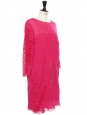 Fuchsia pink silk, cotton and lace sheath dress Retail price €1000 Size 38