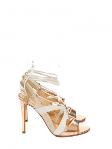 FRANCA Pink gold metallic leather and cream suede lace-up stiletto sandals Retail price €700 Size 37