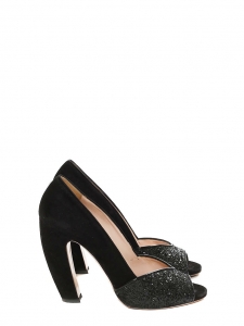 Black glitter and suede leather peep toe pumps Retail price €500 Size 39