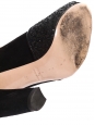 Escarpins peep toe en suède noir et glitters noirs talon banane Px boutique 500€ Taille 39