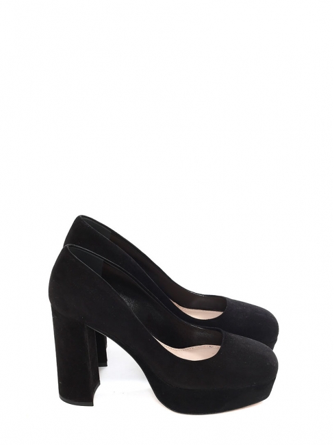 Chaussures à talon épais et plateforme en suède noir NEUVES Prix boutique 500€ Taille 36