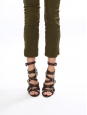 Multi strap brown leather and kaki canvas stiletto heel sandals Retail price 850€ Size 38