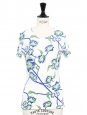 T-shirt manches courtes imprimé fleuri bleu, vert et blanc Taille S