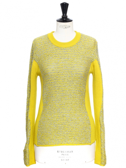 Pull en laine jaune anis et gris clair NEUF Prix boutique 480€ Taille 36/38