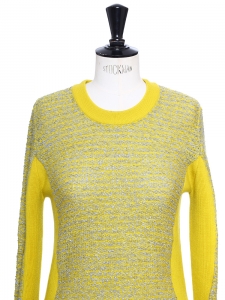 Yellow and light grey knitted round neck sweater Retail price €480 Size M