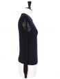 Midnight blue merino wool sweater with eyelet crochet lace sleeves Retail price €850 Size S