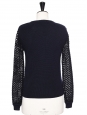 Midnight blue merino wool sweater with eyelet crochet lace sleeves Retail price €850 Size S