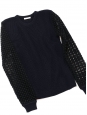 Pull en laine mérinos bleu nuit et manches dentelle crochet Prix boutique 850€ Taille S