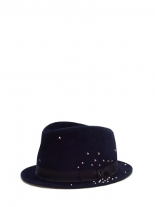 SEAN Midnight blue studded felt fedora hat Retail price €565 Size L
