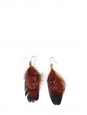 Boucles d'oreilles en plumes de faisan et coq gaulois noir, roux, marron noisette et vert foncé NEUVES