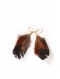 Nut brown, black and iridescent dark green pheasant and cockerel feathers pierced earrings NEW