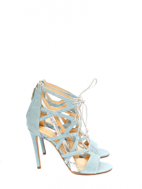 Sandales stilettos BOOMERANG en cuir denim bleu ciel NEUVES Prix boutique 1180€ Taille 37