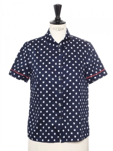x RAPHAELLA RIBOUD Navy blue with white polka dots cotton Peter Pan collar shirt Size 36
