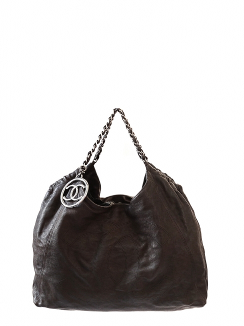 Dark brown distressed caviar leather COCO Cabas XL bag Retail price €2000
