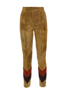Khaki brown, red and purple suede leather slim fit pants Retail price €1400 Size XS