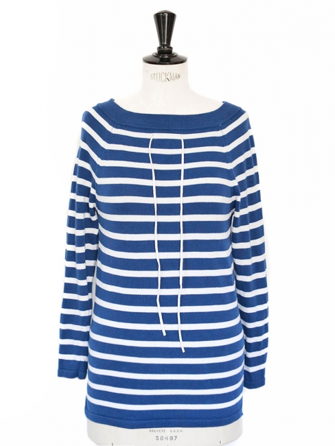 Blue / white striped cotton boatneck jumper Retail price €135 Size 36 