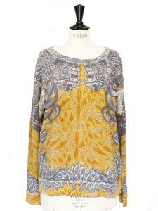Yellow and grey printed cotton sweater Size M