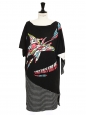 Black sweater dress with spacial neon print "Space race for peace" Size S
