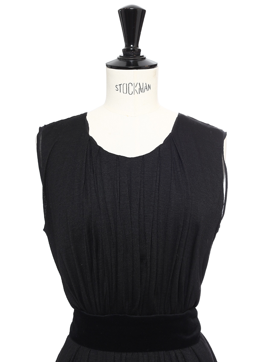 Boutique CHLOE Black wool sleeveless dress with velvet belt Retail ...