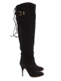 Black suede leather over-the-knee heeled boots Retail price €1200 Size 36