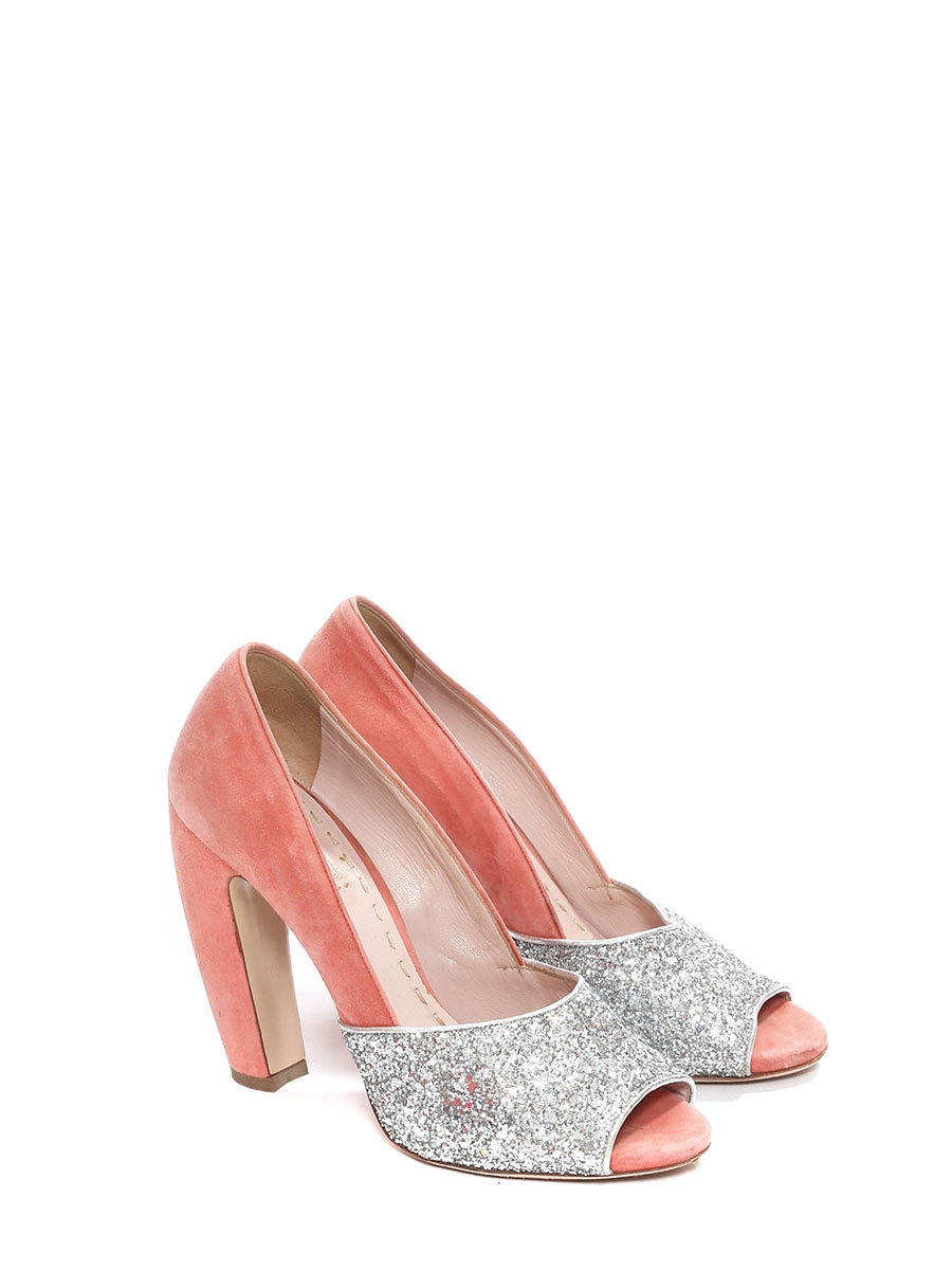 Boutique MIU Silver glitter and pink leather peep toe pumps Retail price €500 Size 39