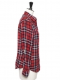 Chemise manches longues en coton doux imprimé tartan rouge Taille S