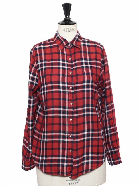 Red plaid check printed soft cotton shirt Size S