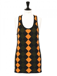 Orange, khaki green and black geometric printed knitted tank top NEW Retail price €500 Size 36/38