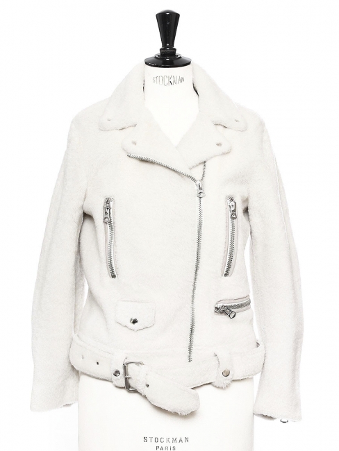 Veste biker shearling jacket MERLYN blanc ivoire NEUF Prix boutique 1900€ Taille 36/38