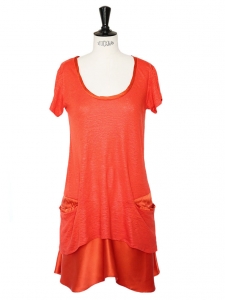 Bright coral red linen and silk dress Retail price €350 Size 36