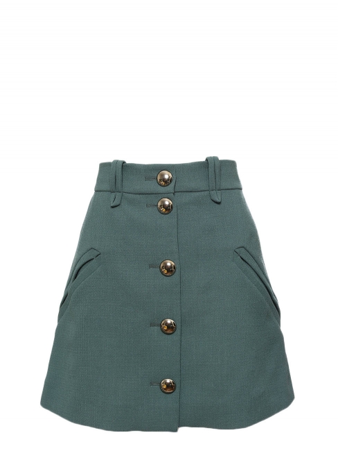 Almond green crepe wool A-line buttoned skirt NEW Retail price €800 Size 40