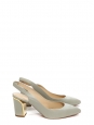 BECKIE Almond green leather gold-plated heel slingback pumps NEW Retail price €725 Size 41