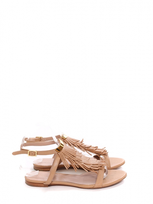 Sandales plates à franges en suède beige rosé Prix boutique 450€ Taille 37