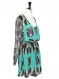Green and black NAYA printed silk dress Retail price €90 Size 38