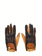 Black and tan brown luxury lambskin leather gloves size 6.5